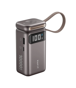 Acumulator Portabil Havit PB36,USB-C+USB-A, 10000mAh, 35W, Display, Incarcare Casti, Titaniu
