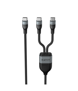 Cablu USB-C splitter Havit CB6325, 100W, 120 cm, dual output, Negru + Albastru
