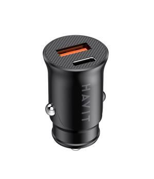 Incarcator auto Havit CC2022, 20W, USB-C+USB-A + USB-A, Negru