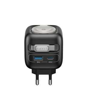 Incarcator retea Havit UC250 A-EU, 35W, cablu retractabil, incarcare casti, USB-C + USB-A, Negru + Gri