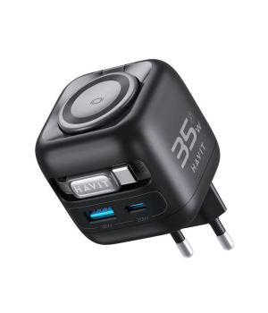 Incarcator retea Havit UC250 A-EU, 35W, cablu retractabil, incarcare casti, USB-C + USB-A, Negru + Gri