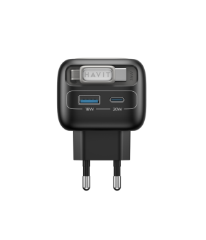 Incarcator retea Havit UC251 EU, 35W, cablu retractabil, USB-C + USB-A, Negru + Gri