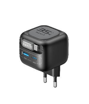Incarcator retea Havit UC251 EU, 35W, cablu retractabil, USB-C + USB-A, Negru + Gri