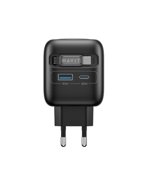 Incarcator retea Havit UC252 EU, 65W, cablu retractabil, incarcare casti, USB-C + USB-A, Negru + Gri