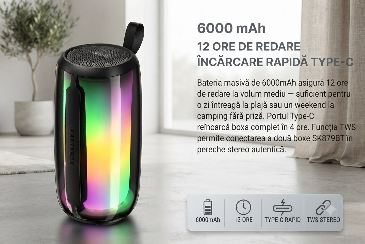 HAVIT SK879BT baterie 6000mAh 12 ore autonomie incarcare Type-C TWS